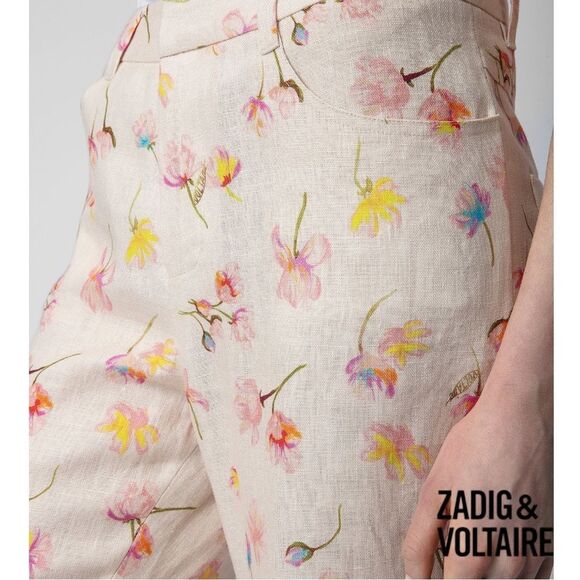 Zadig & Voltaire **NWT** Pistol Courtney Floral Linen Pants in Vanille - Picture 11 of 15